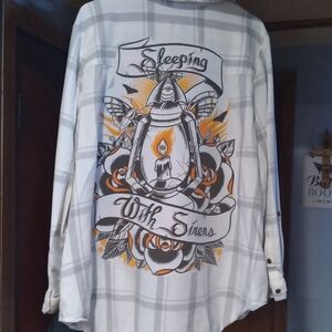 upcycled flannel shirt w/ vintage SLEEPING WITH SIRENS back patch
